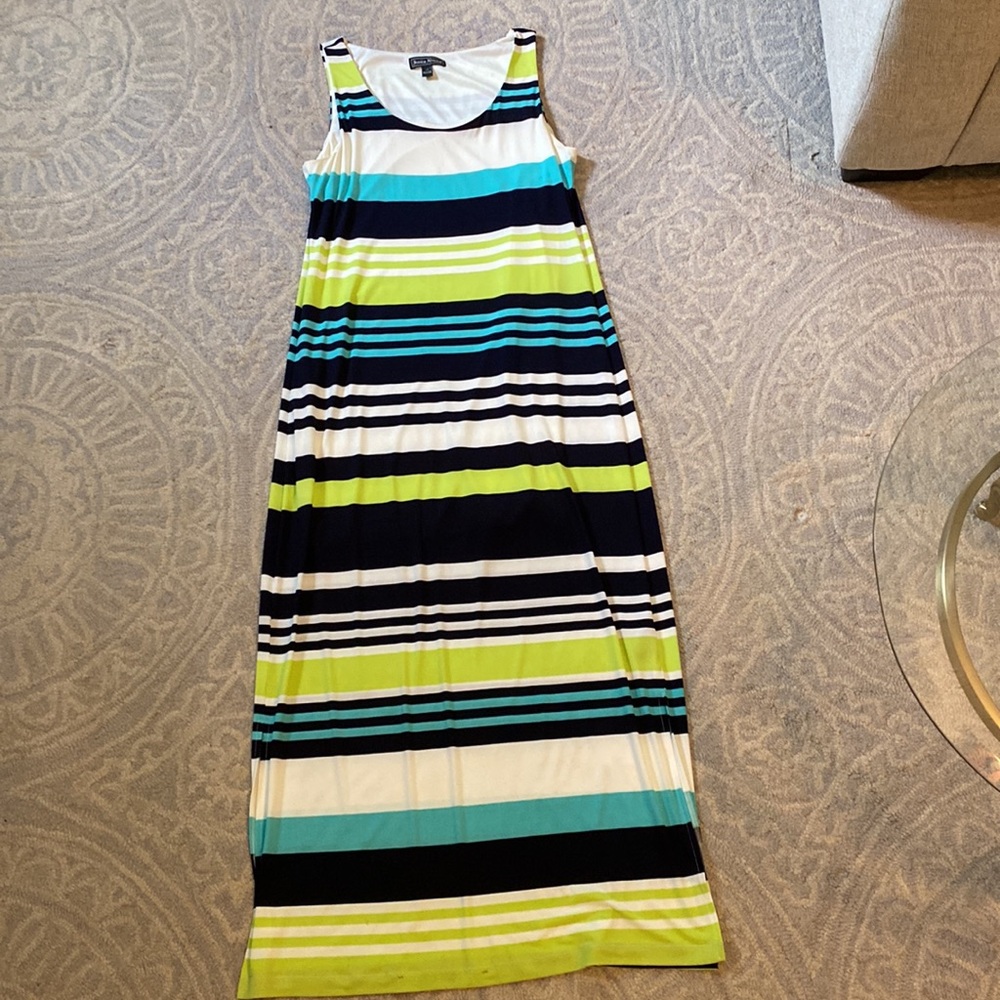 Jessica Howard Striped Maxi Dress Women’s Large Navy White Green scoop neck